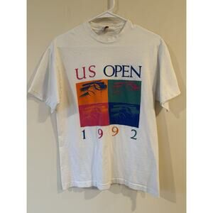 Vintage 1992 Official US Open Tennis T-Shirt Men Medium White Single Stch Ferons